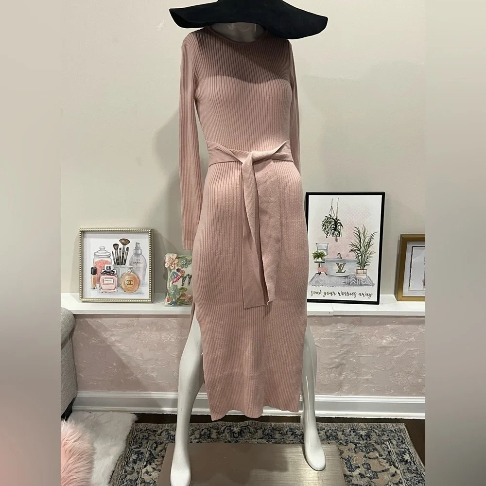 Fall Elegant Sweater Dress Long Sleeve Crewneck